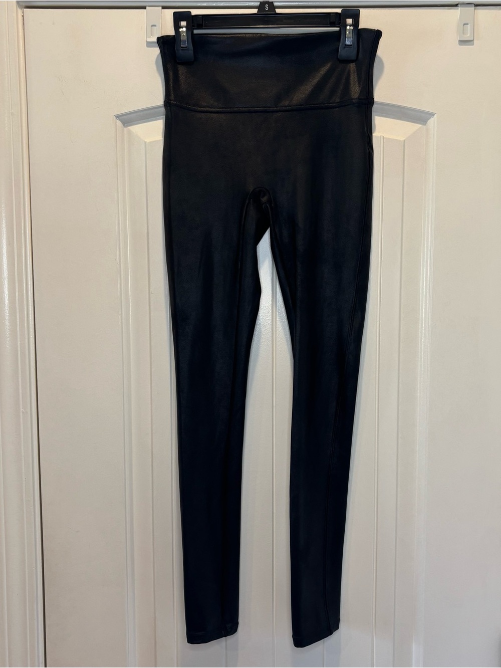 Spanx Leggings Women's Small Black Pants Nylon Spandex Shiny faux leather